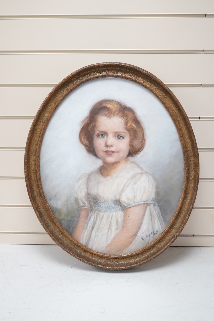 E. Eyres, Portrait of a young girl, signed and dated 1948, oval pastel, 52 x 44cm